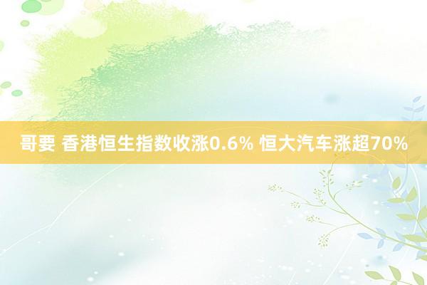 哥要 香港恒生指数收涨0.6% 恒大汽车涨超70%