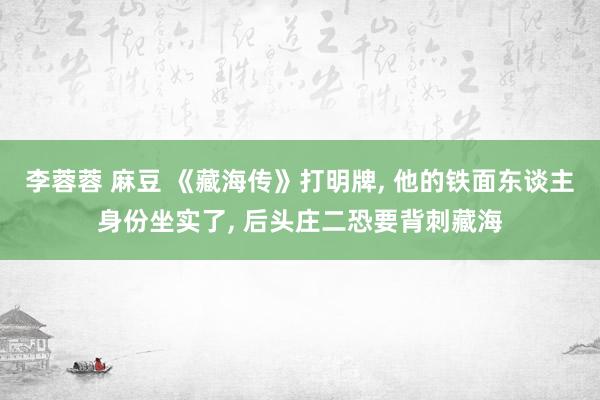 李蓉蓉 麻豆 《藏海传》打明牌, 他的铁面东谈主身份坐实了, 后头庄二恐要背刺藏海